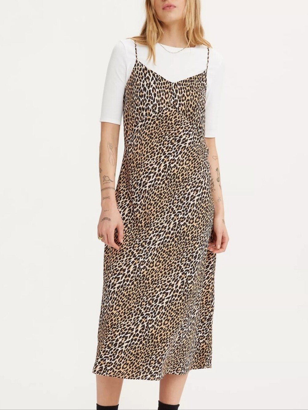 Levi’s Marietta Leopard Print Slip Midi Dress Size XS Animal Print Cami Dress
